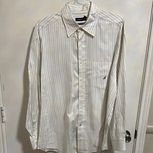 Nautica Men's XL Long Sleeve Button Down Pin Stripe Two-Ply‎ Cotton Dress Shirt